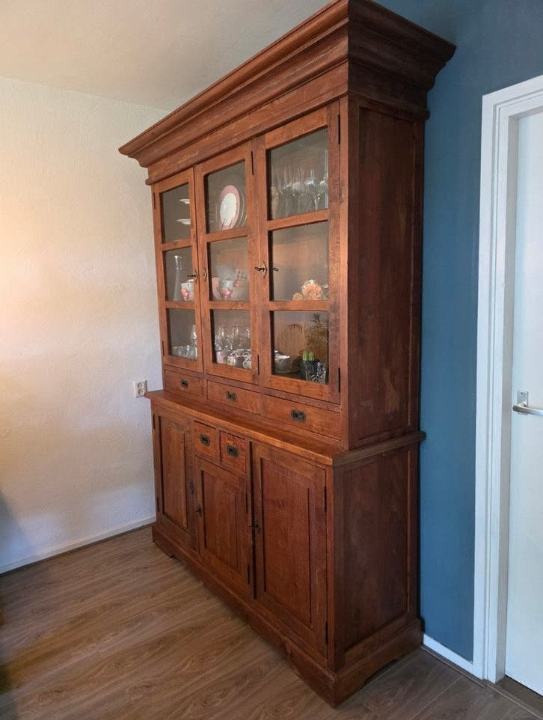 Teak Houten buffetkast, Ophalen, Gebruikt, Met deur(en), 200 cm of meer