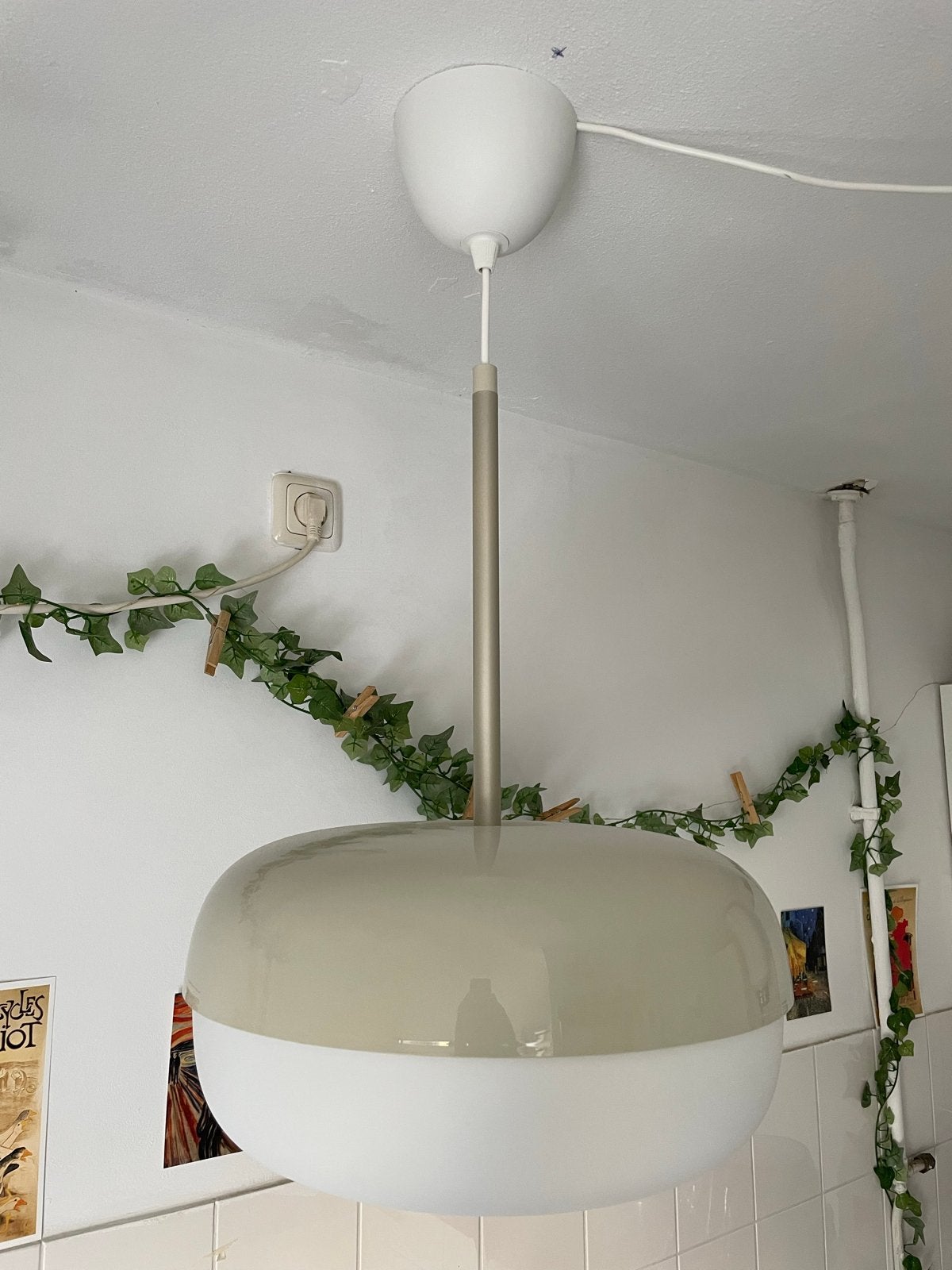 IKEA BLÅSVERK Hanglamp Beige - Ø 37 cm, H 18 cm, Huis en Inrichting, Ophalen, Zo goed als nieuw, Kunststof