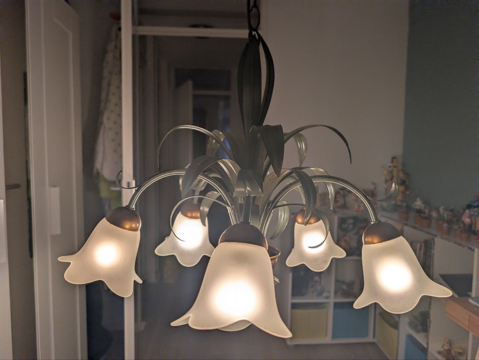 Vintage Plafondlamp Hollywood Regency / Florentijnse stijl, Ophalen, Vintage, Klassiek, Bloemmotief, Gebruikt, E14 (klein)
