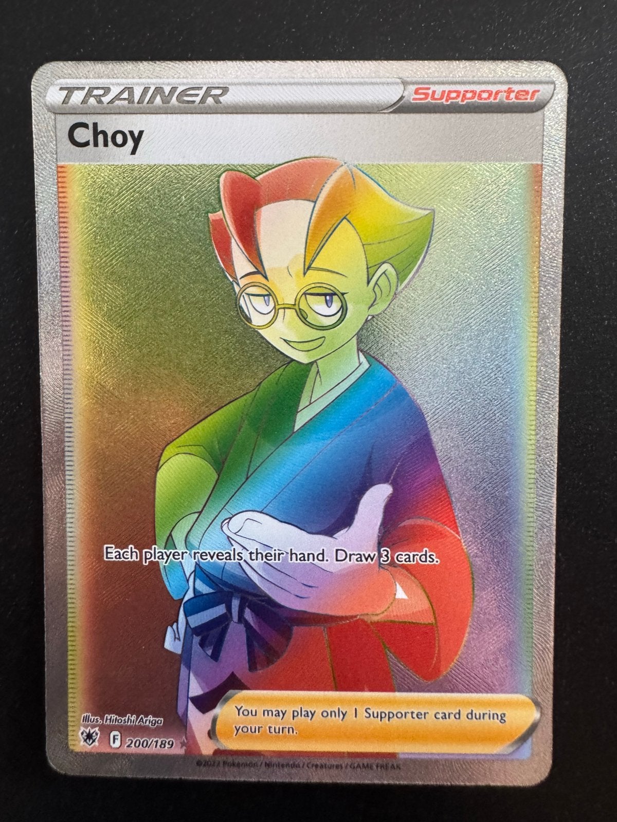Choy Trainer Supporter Pokémon Kaart 200/189 Rainbow Rare, Hobby en Vrije tijd, Ophalen of Verzenden, Zo goed als nieuw, Losse kaart