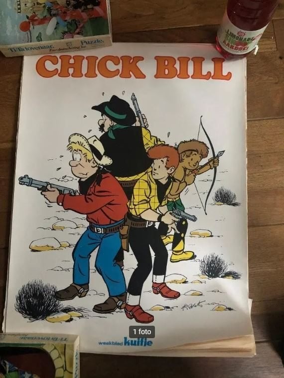 chick bill weekblad kuifje bestel poster A2 formaat (rek), Ophalen of Verzenden, Zo goed als nieuw, A1 t/m A3, Film en Tv