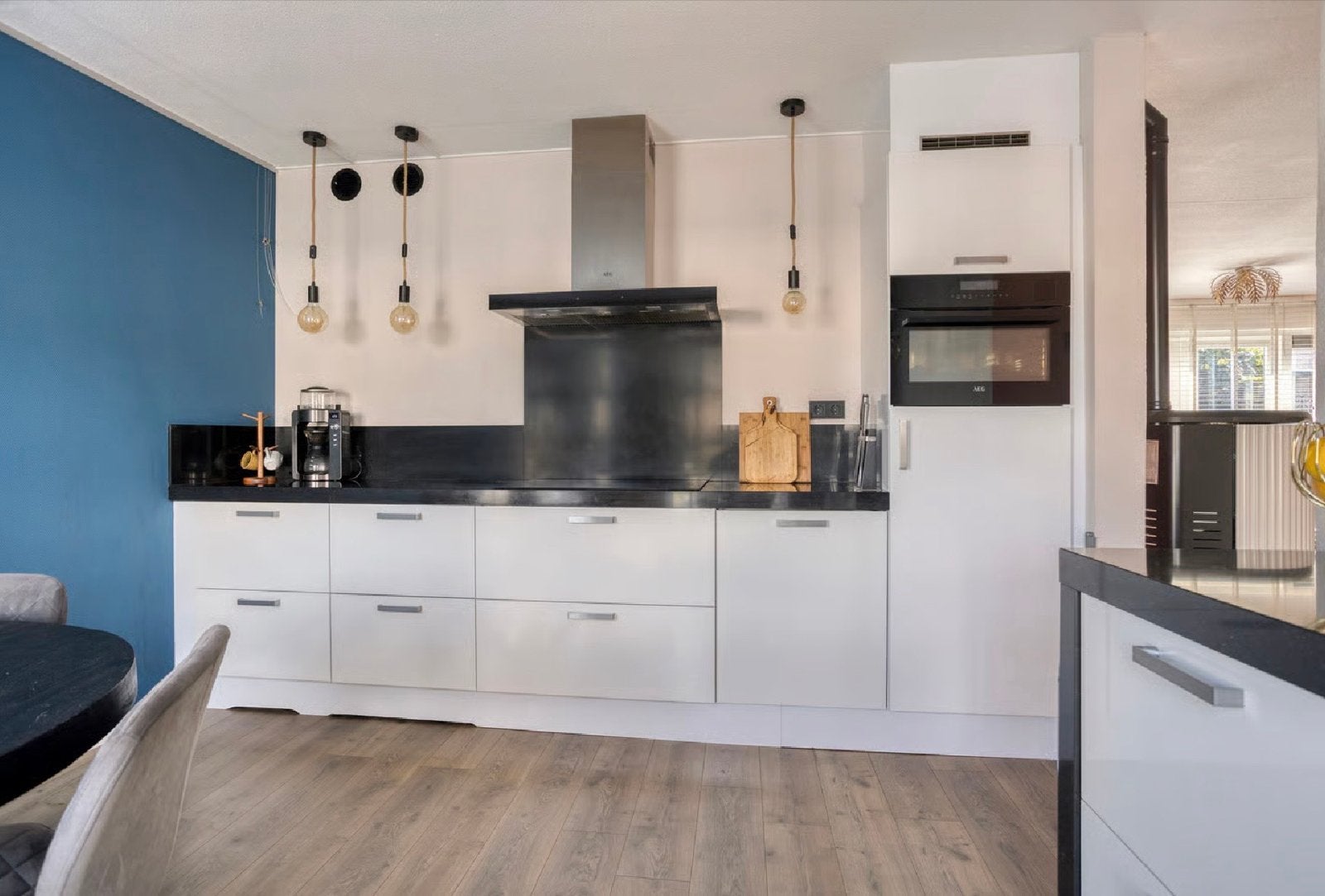 AEG Keuken 2019 + inbouwapparatuur, Ophalen, Gebruikt, Wit, Enkelwandige keuken
