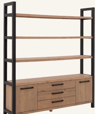 Goossens Santos wandmeubel / kast – eiken & zwart staal, Ophalen, Met deur(en), 200 cm of meer, 150 tot 200 cm