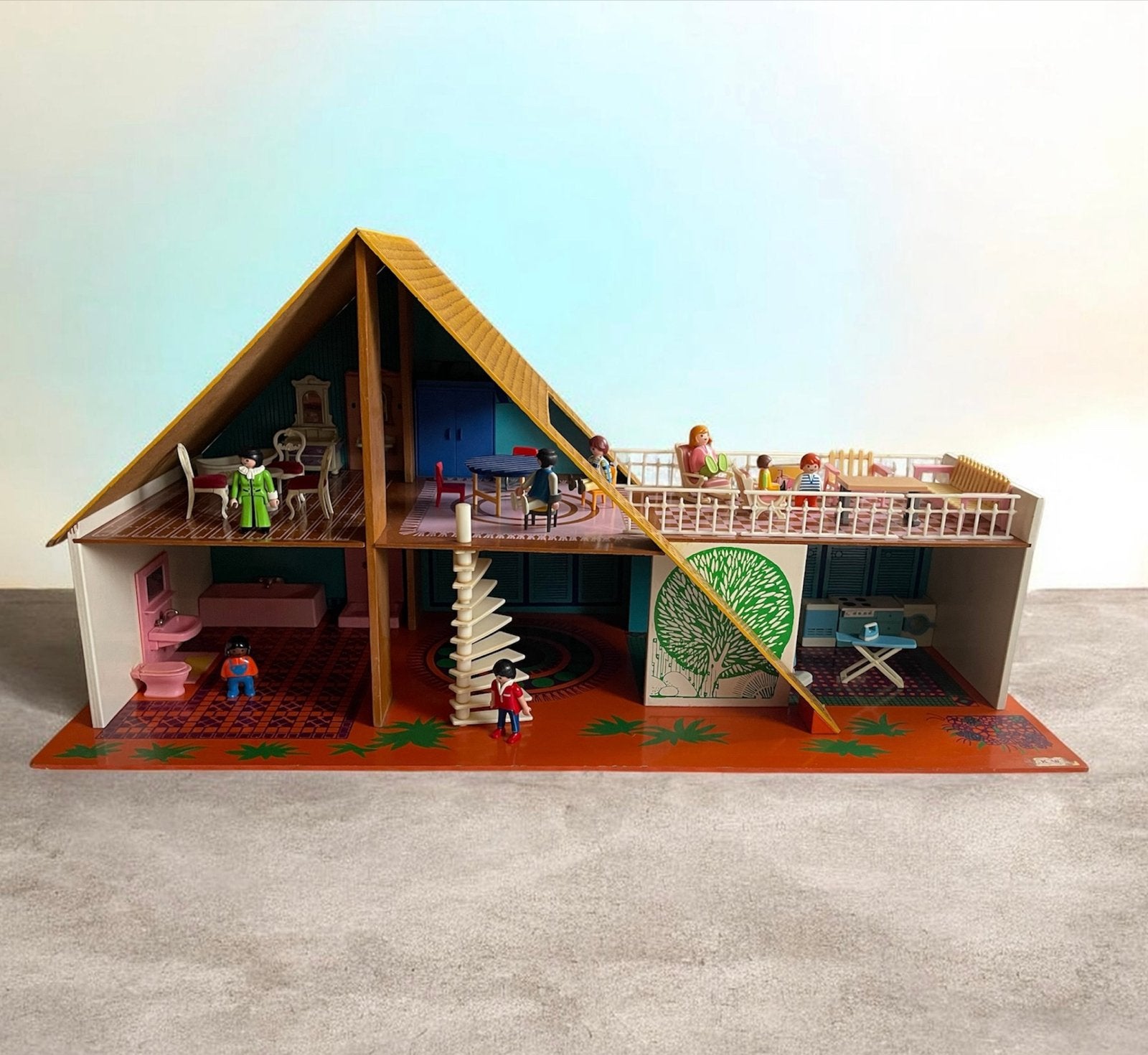 Vintage OKWA Poppenhuis met Playmobil Figuren, Ophalen, Gebruikt, Complete set, Overige typen