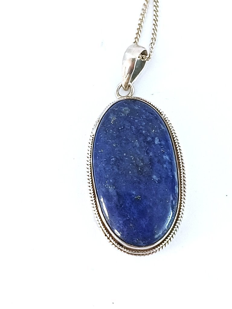 zilveren ketting en grote hanger met lapis lazuli, Ophalen of Verzenden, Zo goed als nieuw, Met edelsteen, Zilver