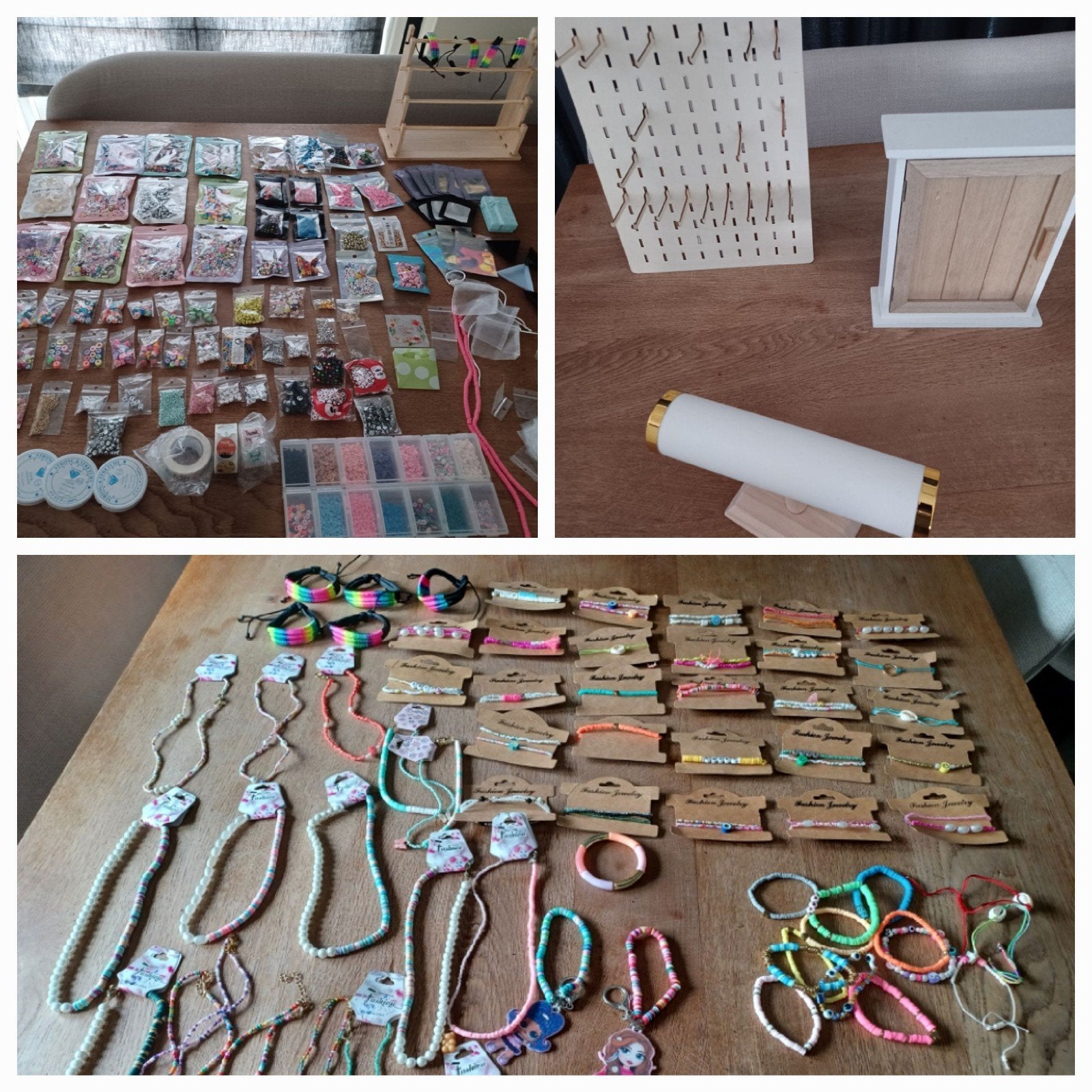 Partij kralenspullen, displays en sieraden. Mag per foto, Ophalen, Kraal
