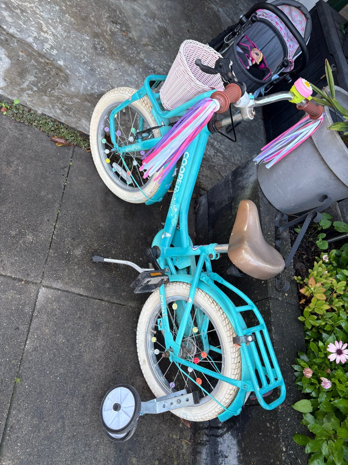 Kinderfiets 16 inch met zijwieltjes en mandje, Fietsen en Brommers, Ophalen, Zijwieltjes, Velgrem, 16 tot 20 inch
