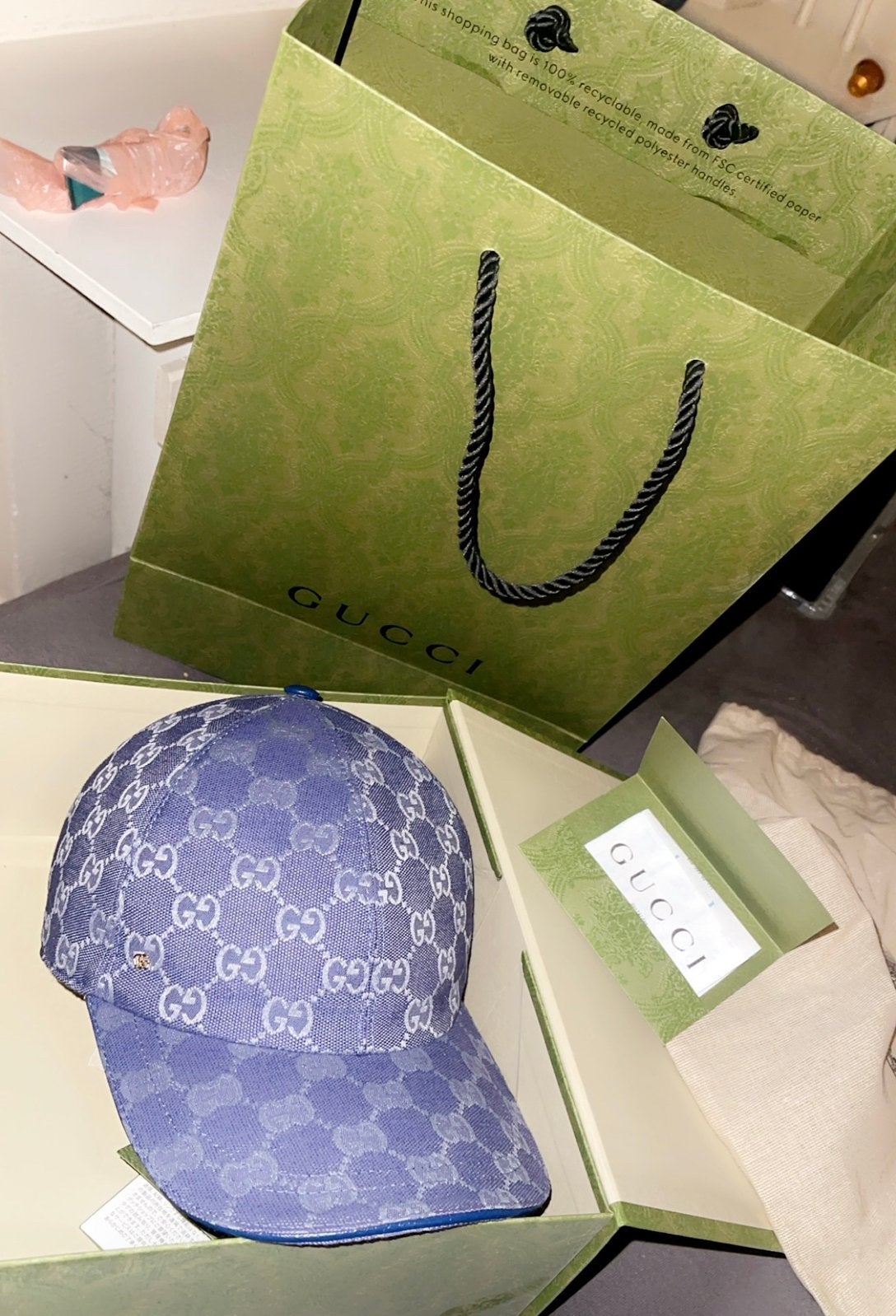 Originele Gucci Pet Dubai GG Blauw - Met Factuur, Ophalen of Verzenden, Zo goed als nieuw