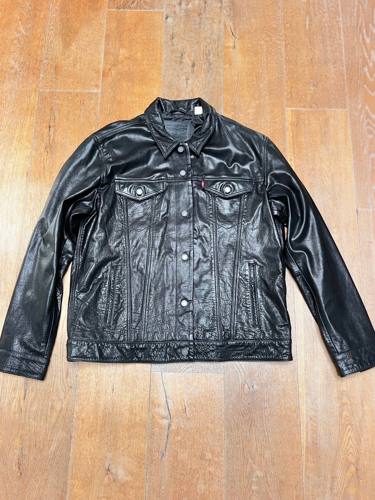 Levi’s Leren Trucker Spijkerjack Zwart XXL, Ophalen of Verzenden, Zo goed als nieuw, Overige maten, Zwart
