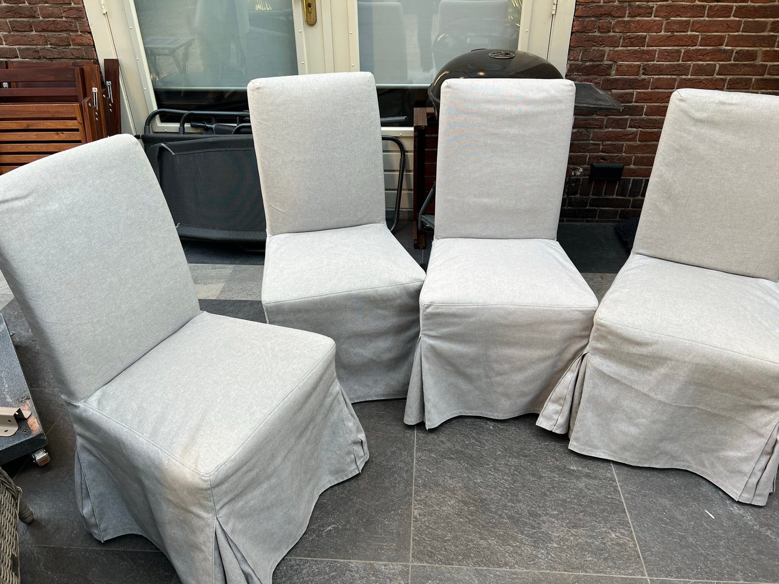 4x IKEA Henriksdal stoelen met lichtgrijze hoezen, Huis en Inrichting, Stoelen, Ophalen, Gebruikt, Vier, Grijs