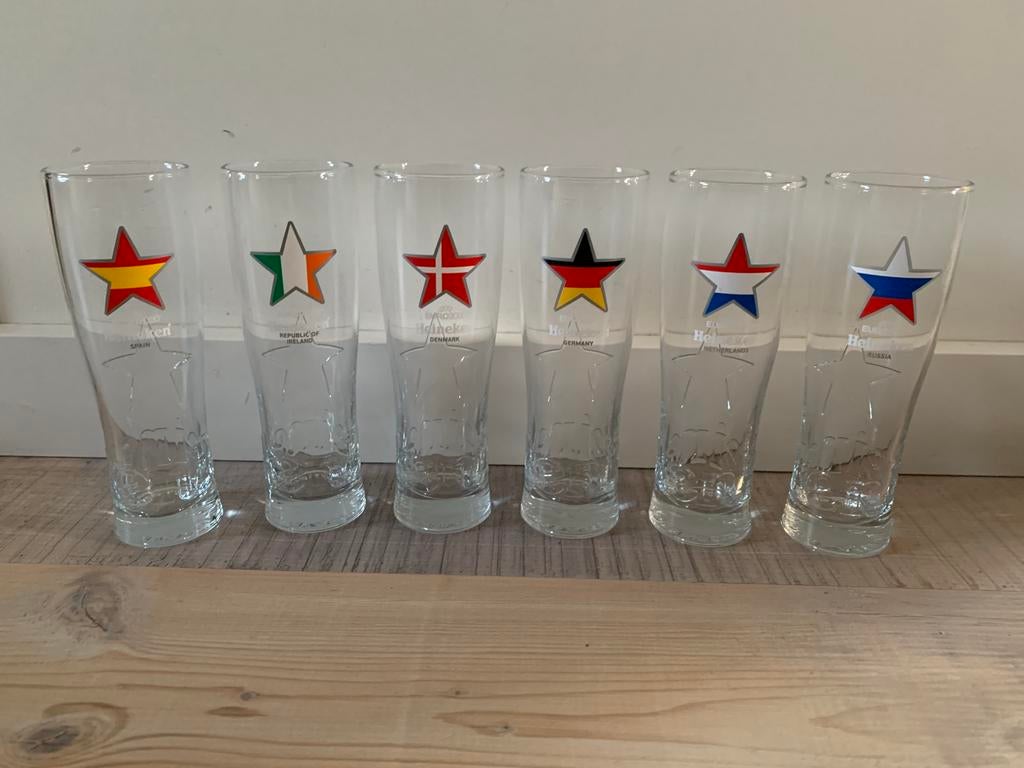 6x Heineken bierglazen EK 2020, Ophalen of Verzenden, Zo goed als nieuw, Glas of Glazen, Heineken
