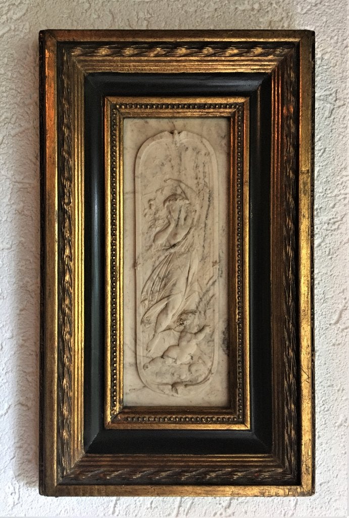 Zeer mooie marmeren plaquette / beeltenis in houten lijst, Ophalen of Verzenden, Wanddecoratie, 20 - 50 cm, Overige materialen
