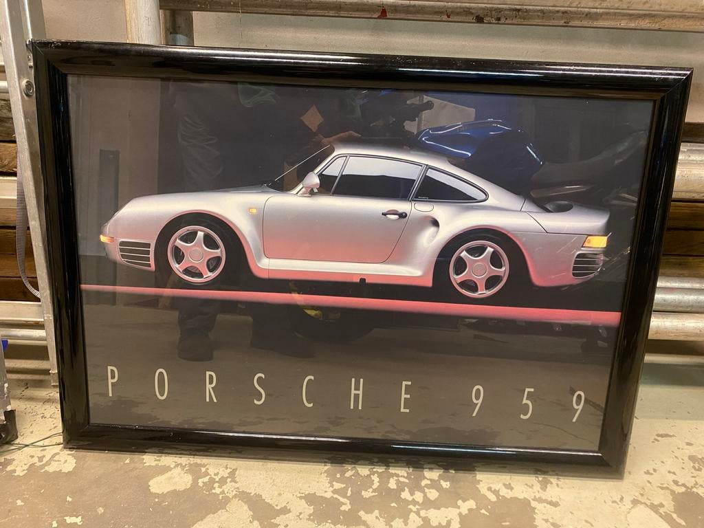 Porsche 959 Poster Verlicht Ingelijst Achter Glas, Verzamelen, Ophalen, Gebruikt, Met lijst, Rechthoekig Liggend