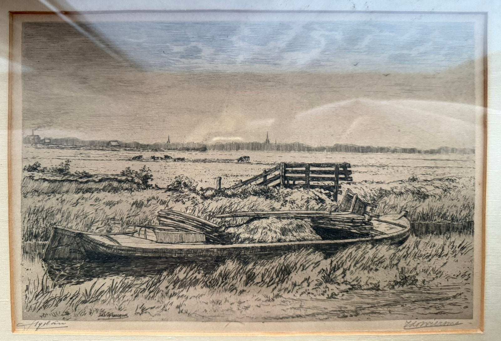 Ids Wiersma ets, Antiek en Kunst, Kunst | Etsen en Gravures, Ets, Ophalen of Verzenden, 16 cm, Landschap