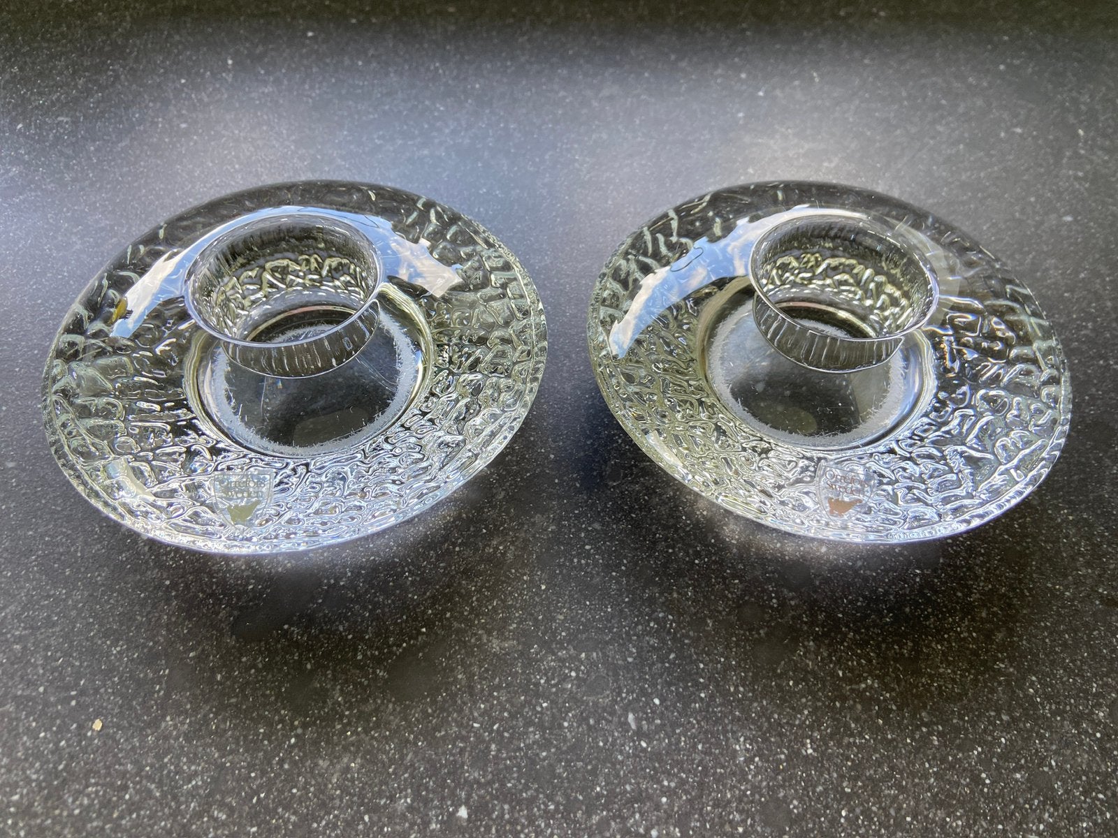 Vintage kristal waxina lichthouders Orrefors Sweden discus, Ophalen of Verzenden