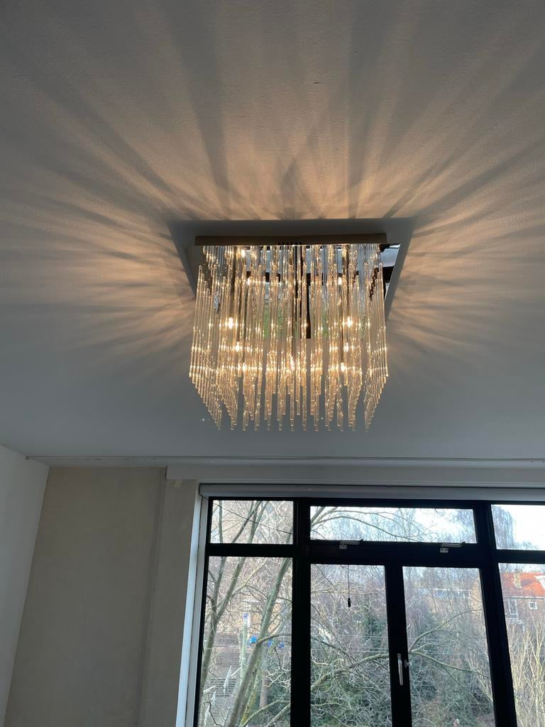 Moderne Plafondlamp Chroom met Glazen Staafjes, Ophalen, Gebruikt, Glas