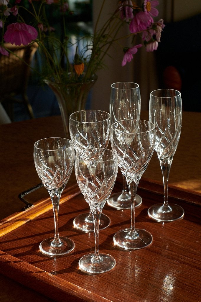 6 Kristallen Glazen – Wedgwood Toscane (Champagne/Wijn/Port), Huis en Inrichting, Glas of Glazen, Ophalen of Verzenden, Overige stijlen