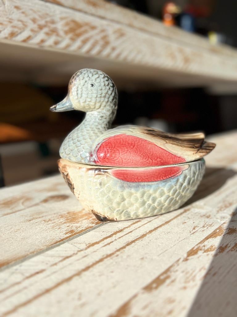 Vintage eend terrine Michel Caugant keramiek pate schaal, Antiek en Kunst, Antiek | Keramiek en Aardewerk, Ophalen of Verzenden