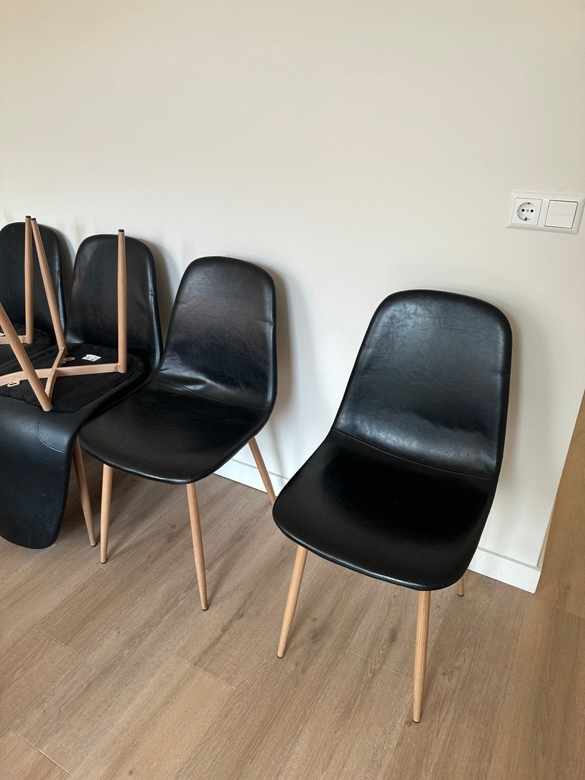 6 eetkamerstoelen, Ophalen, Gebruikt, Zwart, Leer