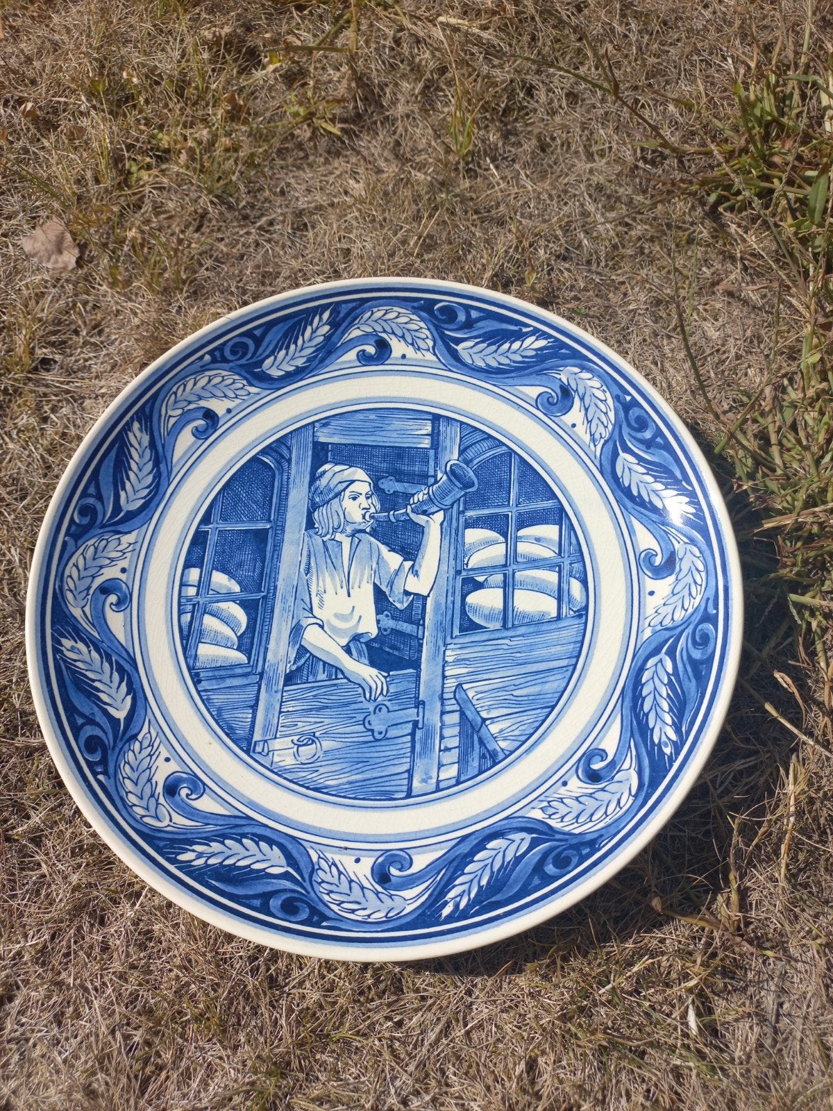 Mooi Delfts Blauw wandbord - Herder met hoorn, Ophalen of Verzenden