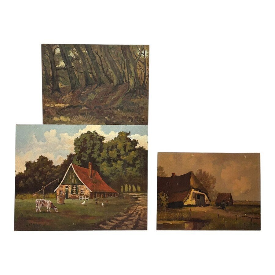 Gerard Cornelis Krol (1882-1950) - drie schilderijen, Antiek en Kunst, Paneel, Nederlandse school, Ophalen of Verzenden, Gesigneerd