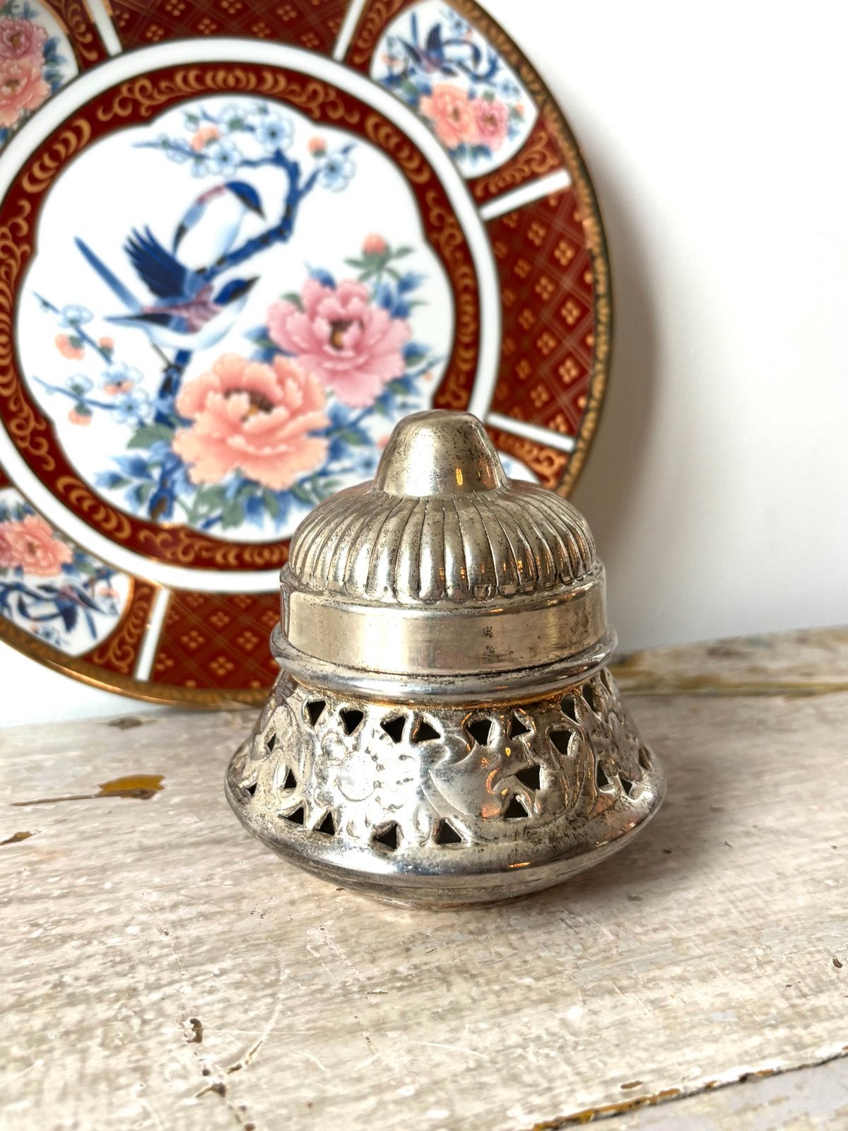 Antiek zilveren vaatje/poederstrooier uit Moradabad, India, Ophalen of Verzenden, Zilver