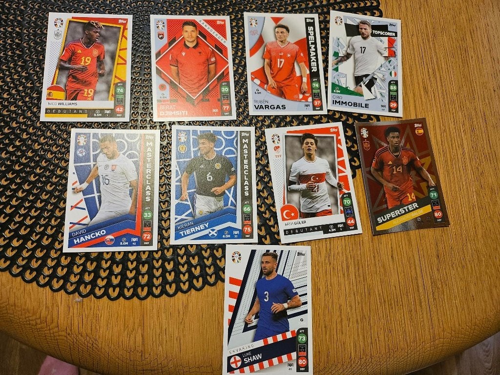 9 voetbal plaatjes EK 2024 oa Guler Immobile Vargas Hancko, Ophalen of Verzenden, Nieuw, Meerdere plaatjes