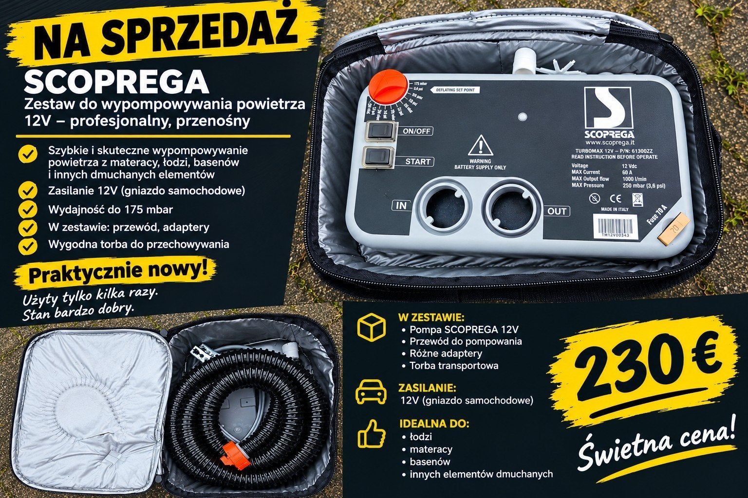 SCOPREGA 12V Luchtpomp - Professioneel & Draagbaar, Watersport en Boten, Ophalen of Verzenden, Zo goed als nieuw, Overige typen