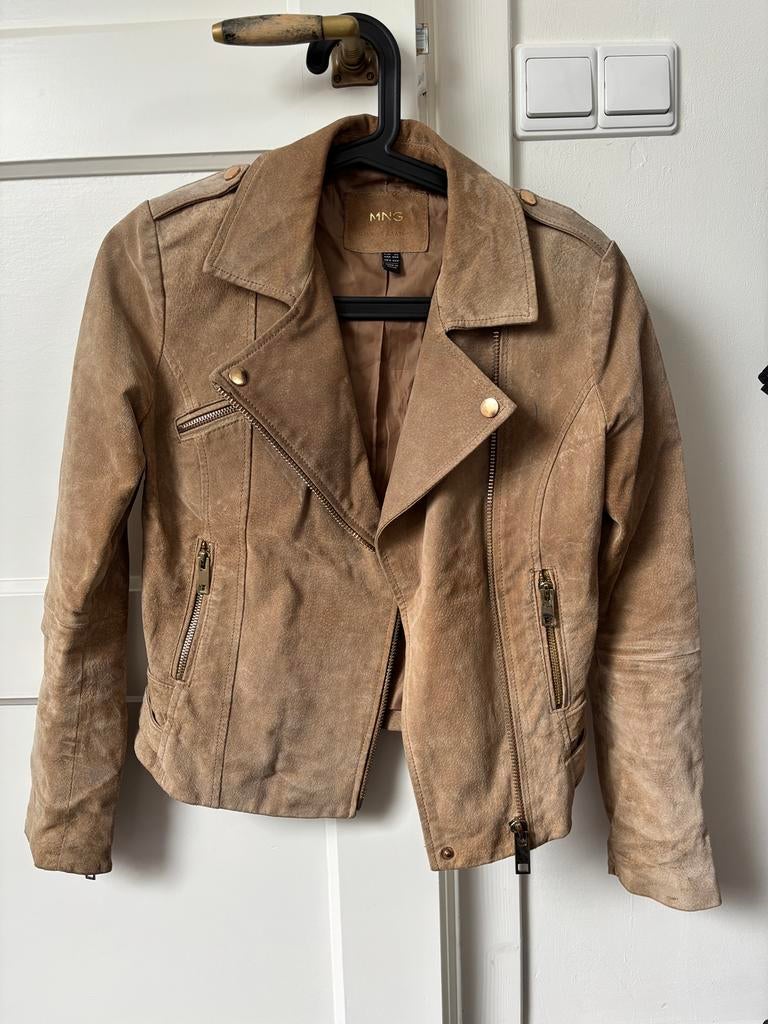 Mango suède leren jas XS, Ophalen, Zo goed als nieuw, Maat 34 (XS) of kleiner, Beige