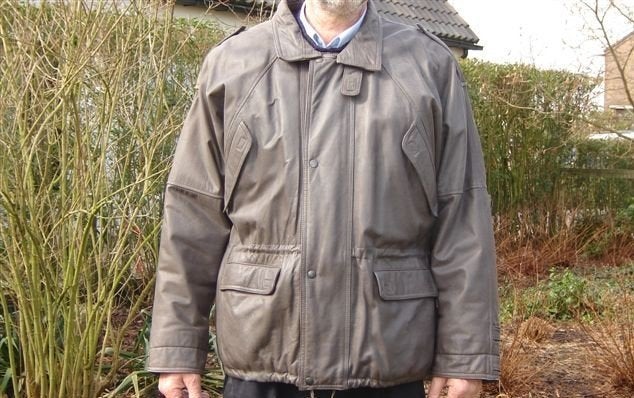 Mooie halflange zachtlederen jas merk Hollies maat 54, Ophalen, Maat 52/54 (L), Beige, Hollies