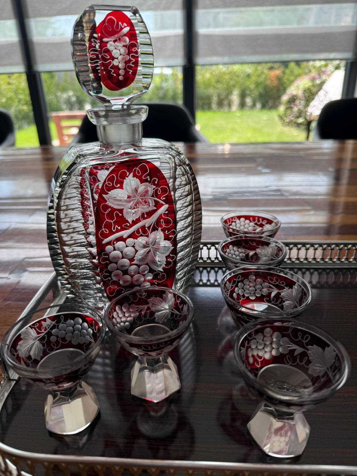 Karl Palda boheems kristal likeurset art deco robijn glas, Ophalen of Verzenden
