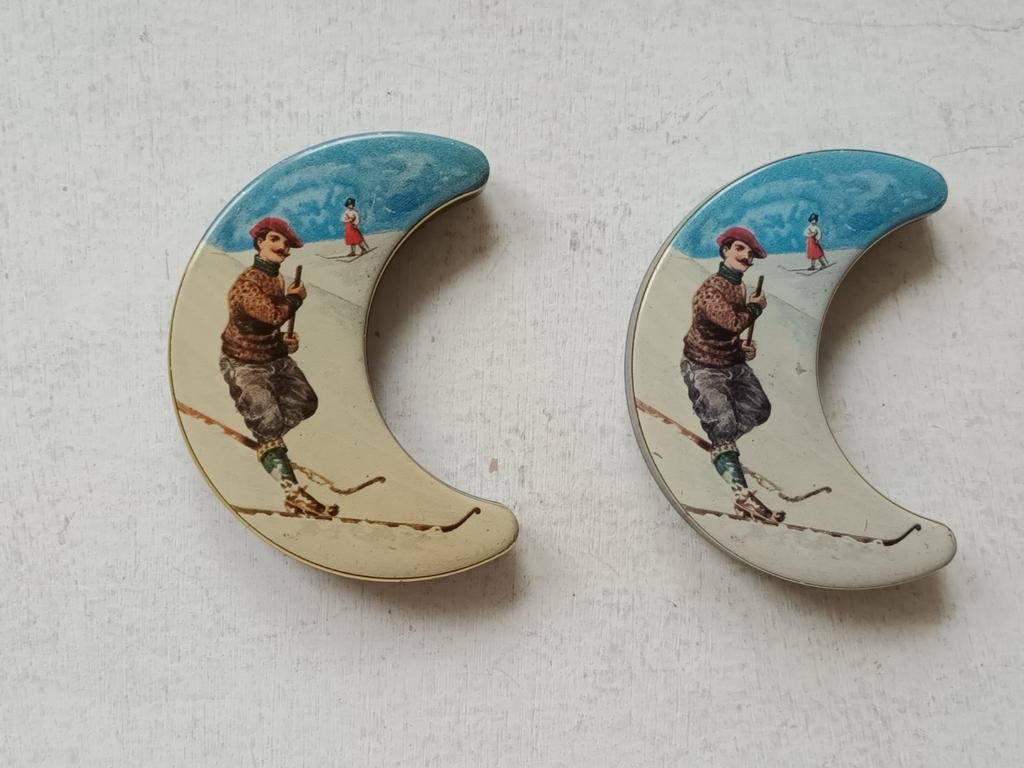 Vintage Läckerli-Huus Skiër Blikken Doosjes Set, Verzamelen, Blikken, Ophalen of Verzenden, Gebruikt, Overige