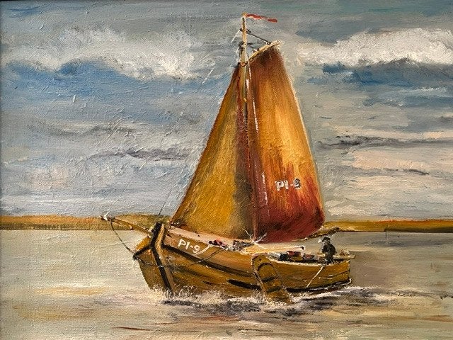 oude visserij op de zeil, Antiek en Kunst, Maritiem / water, Doek, Ophalen of Verzenden, Olieverf