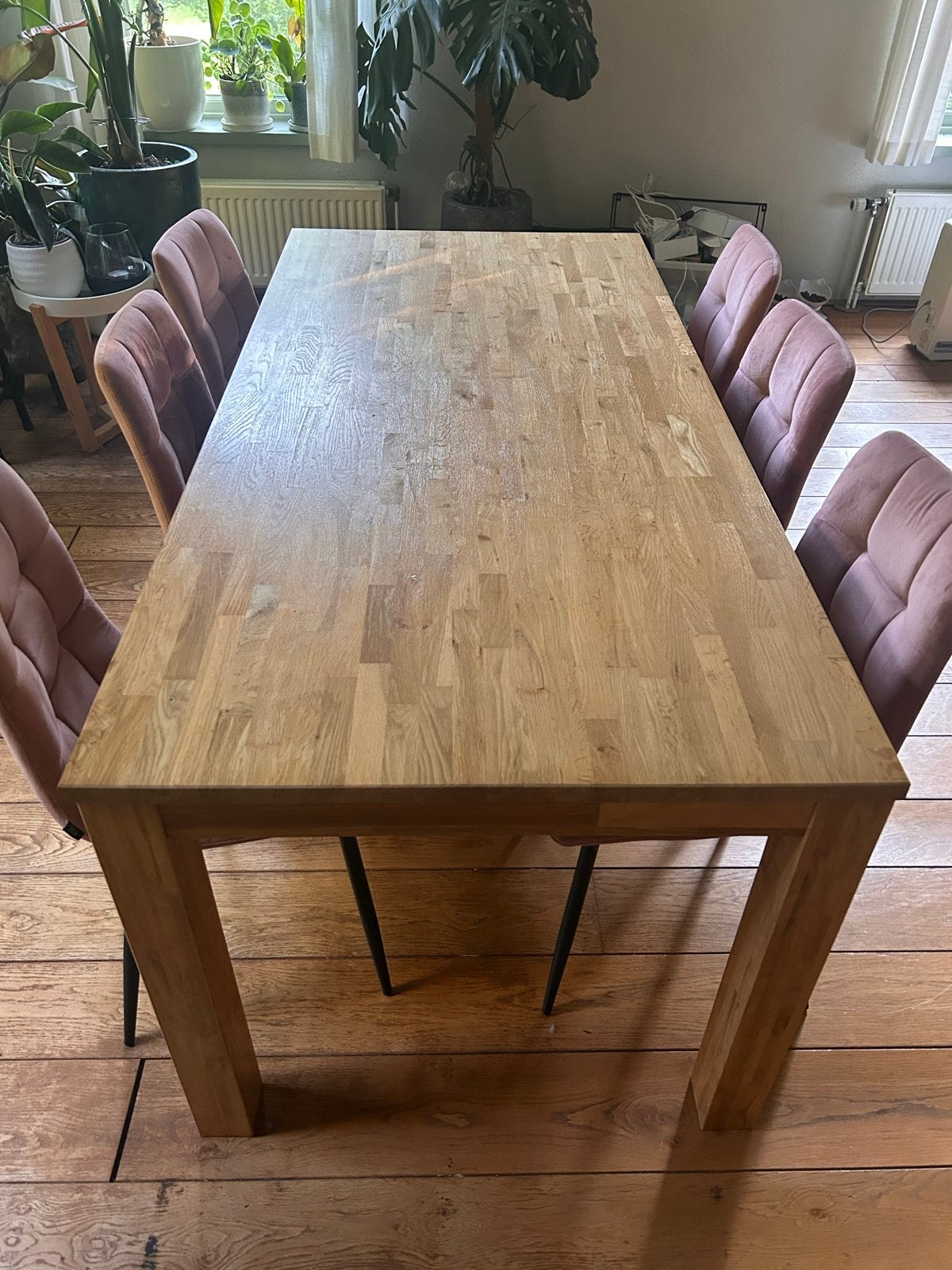 Massief eiken eettafel - 180x85 cm, Ophalen, Gebruikt, Eikenhout, 50 tot 100 cm