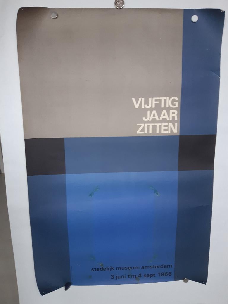 Originele Poster Wim Crouwel 50 Jaar Zitten Stedelijk Museum, Verzenden, A1 t/m A3, Reclame, Rechthoekig Staand