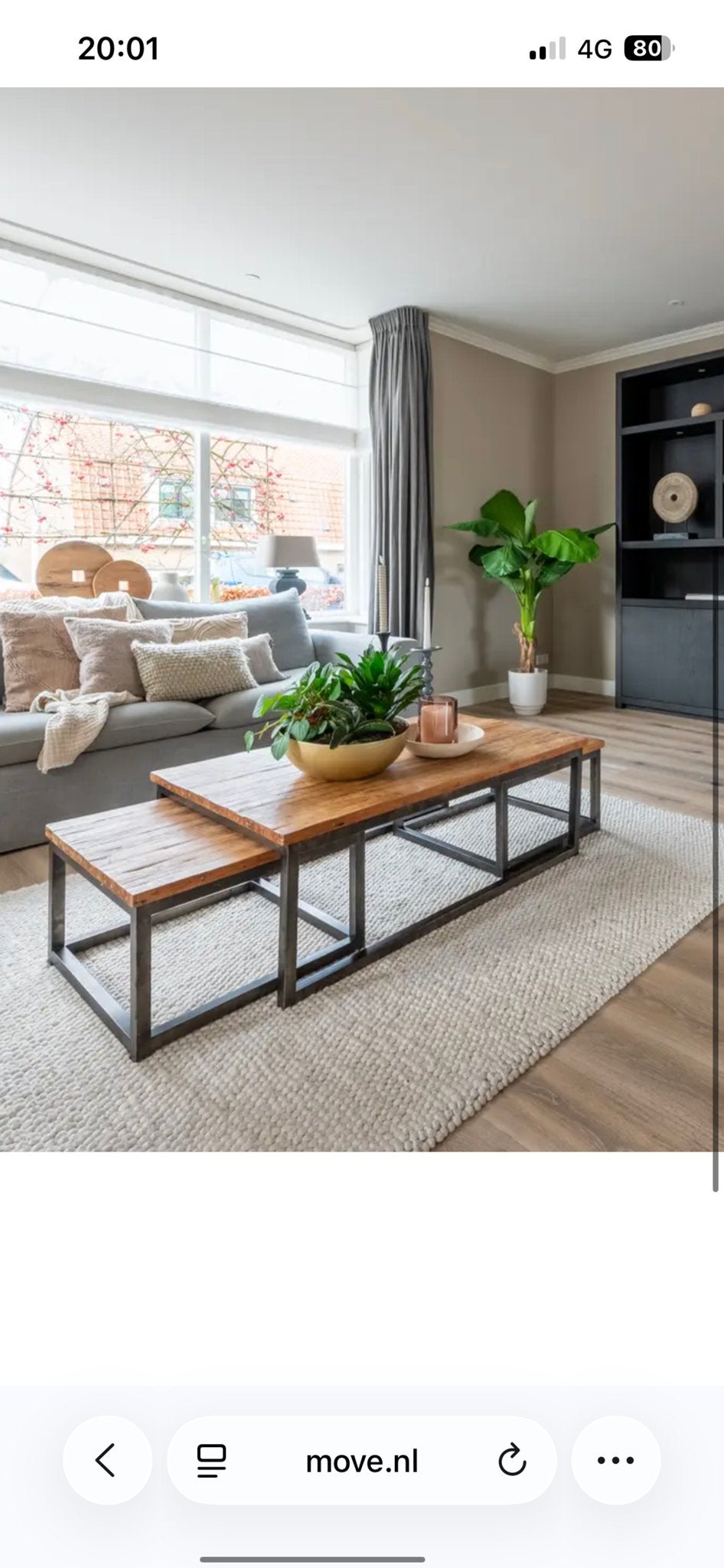 Set van 3 houten salontafels met ijzeren onderstel, Huis en Inrichting, Ophalen, 100 tot 150 cm, 50 tot 100 cm, Zo goed als nieuw