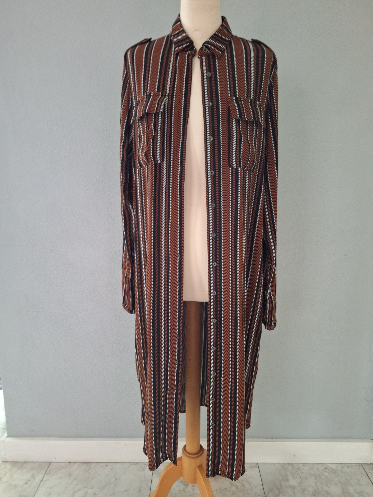 Eksept XL Mooie Lange Jurk bruin zwart wit., Meerkleurig, Maat 46/48 (XL) of groter, Ophalen of Verzenden, Zo goed als nieuw
