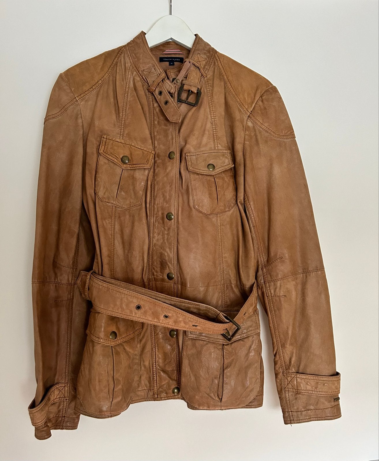 Tommy Hilfiger Leren Jas - Cognac/bruin, Kleding | Dames, Jumpsuits, Ophalen of Verzenden, Zo goed als nieuw, Maat 38/40 (M), Bruin