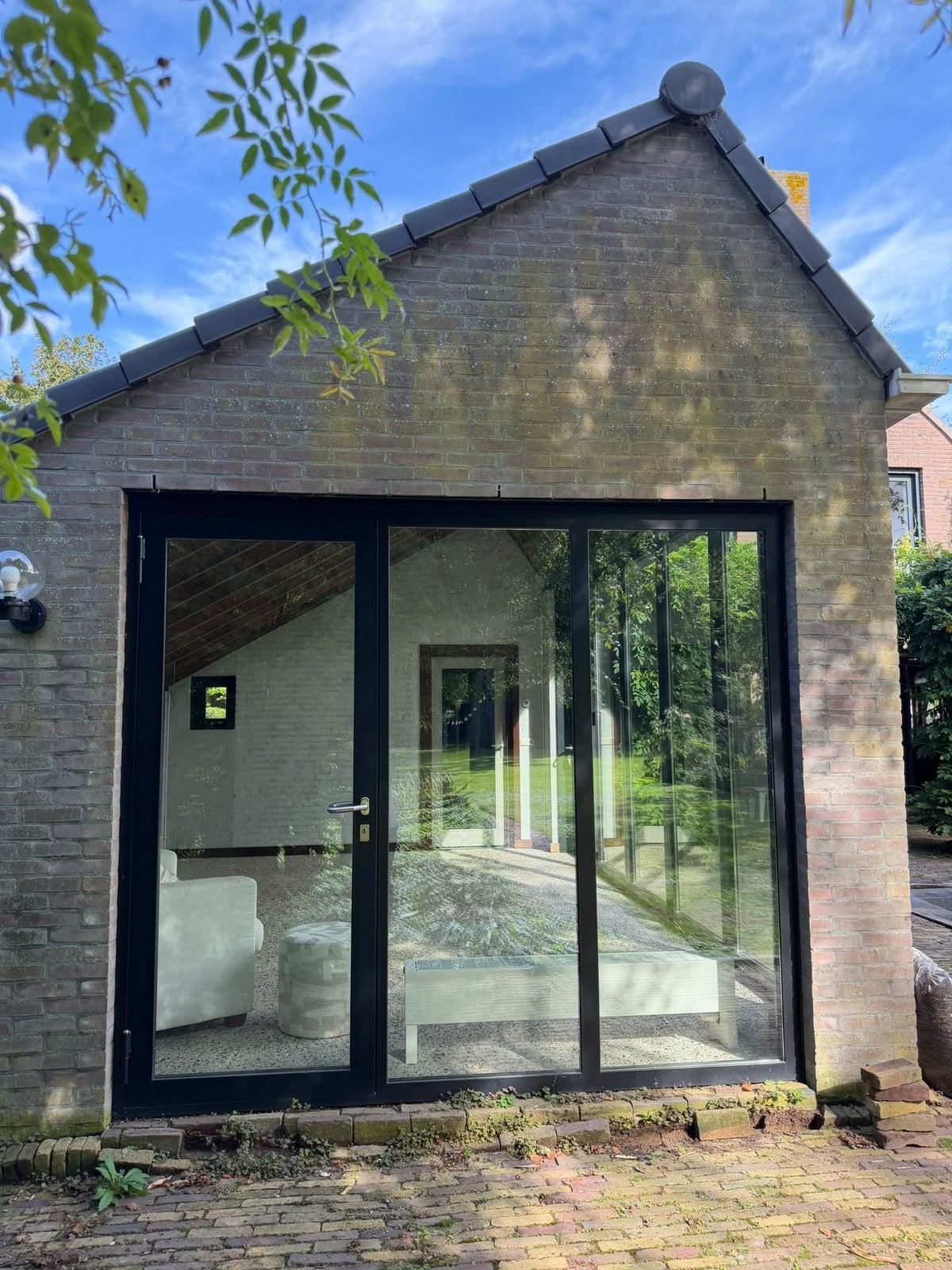 Jansen AG stalen glazen pui 262 x 228cm zwart HR++ met deur, Doe-het-zelf en Verbouw, Ophalen, Deurkozijn, Aluminium, Zo goed als nieuw