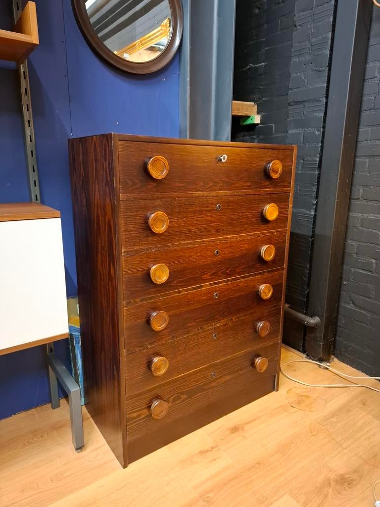 Vintage wenge ladekast wandkast wandmeubel kast mid century, Ophalen, 5 laden of meer, 100 tot 150 cm, Onbekend