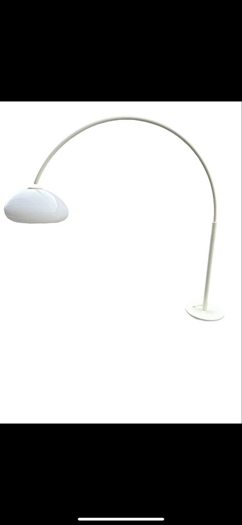 Vintage Gepo Booglamp - Witte Vloerlamp met Melkwitte Kap, Gebruikt, Ophalen of Verzenden, Gijpsvintage, 150 tot 200 cm
