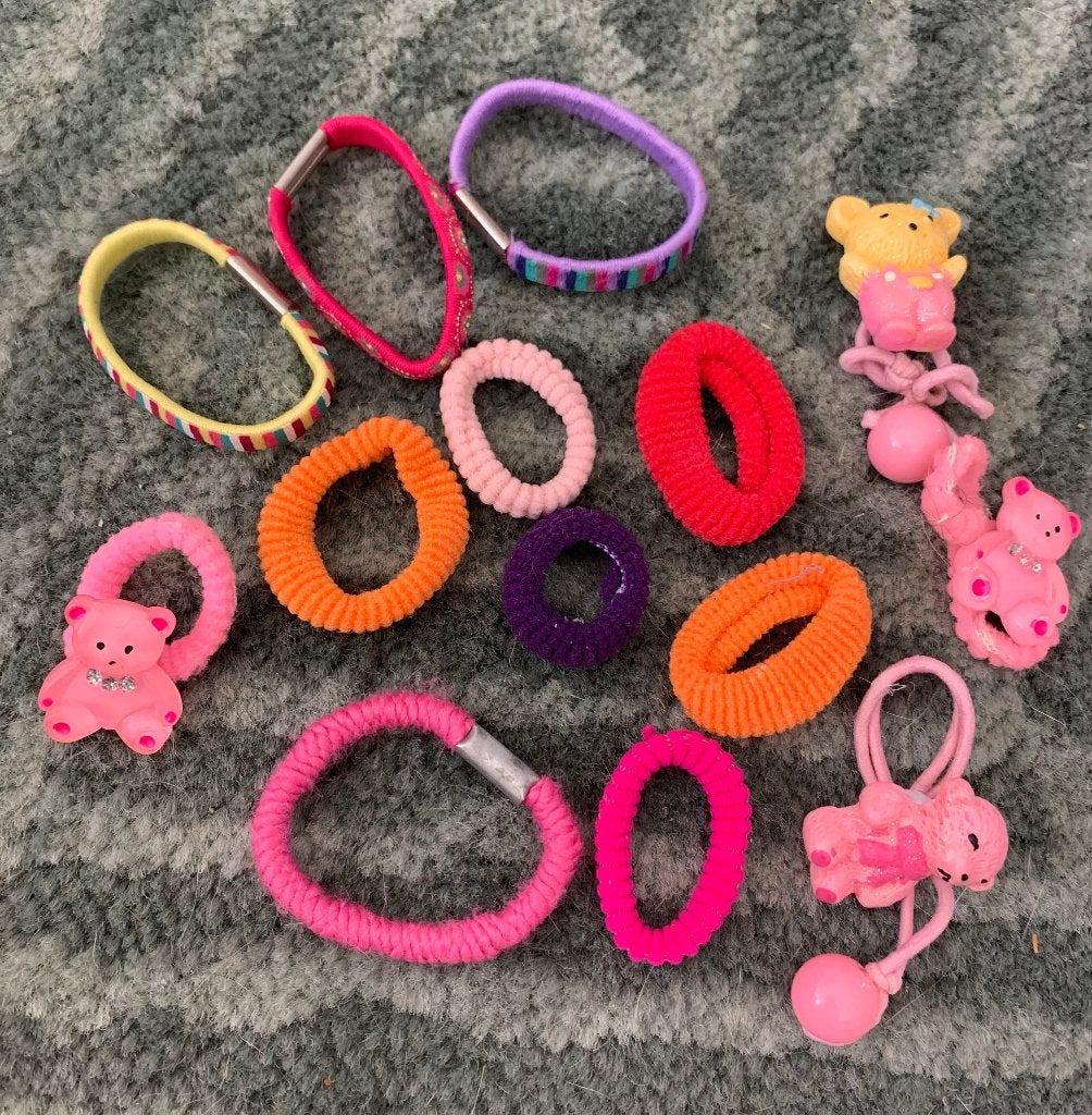 Set van 14 meisjes haarelastieken roos paars met Beertjes, Kinderen en Baby's, Kindermode-accessoires, Ophalen of Verzenden, Nieuw
