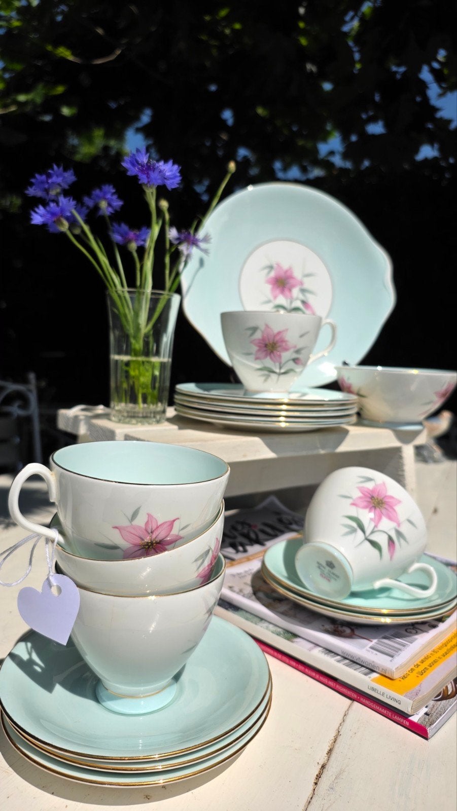 Royal Albert Servies - Lichtgroen met Roze Bloemen, Vi, Ophalen of Verzenden, Zo goed als nieuw, Overige stijlen