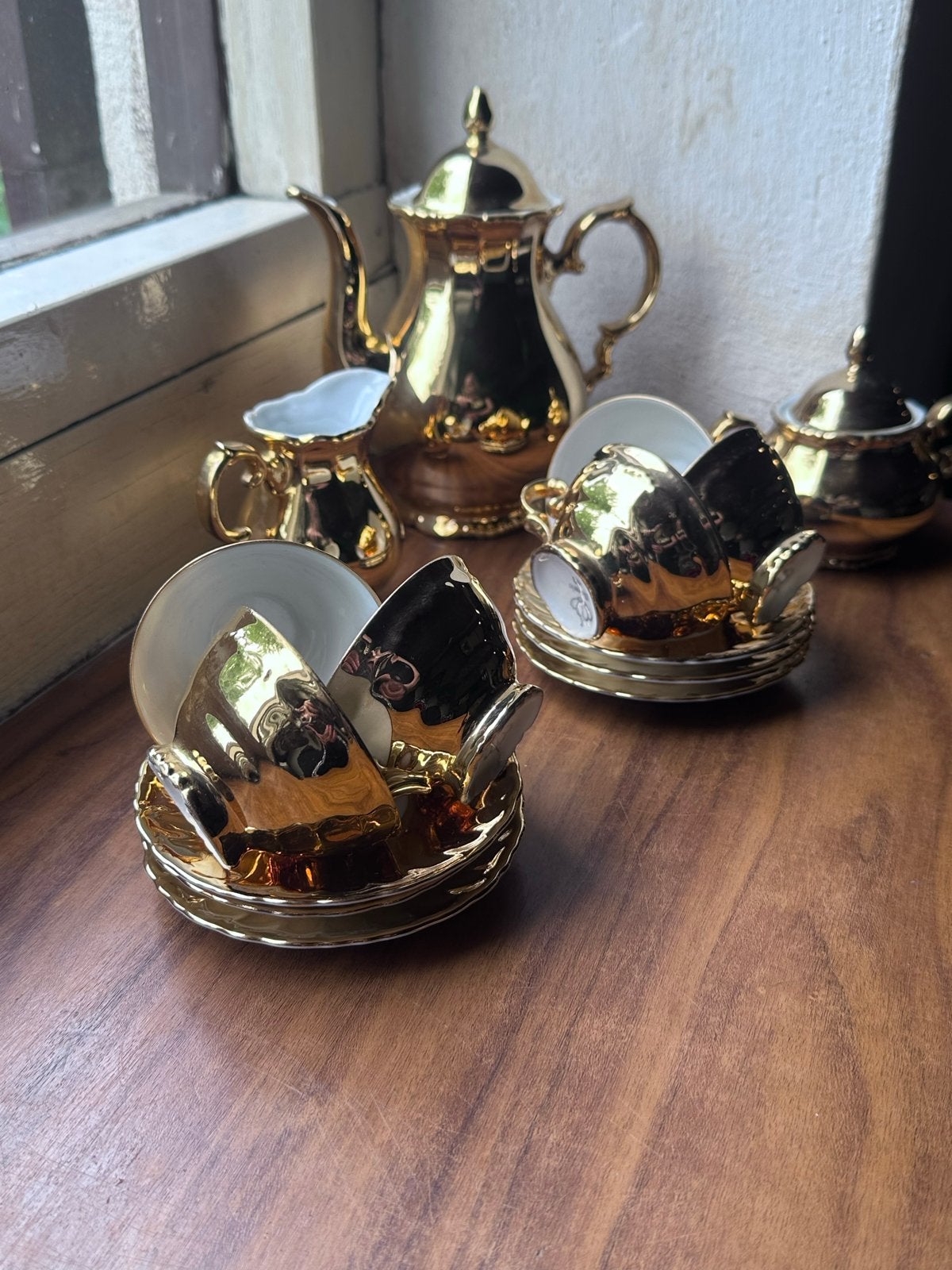 Vintage Bavaria Goudkleurig Koffie/Theeservies, Antiek en Kunst, Antiek | Servies compleet, Ophalen
