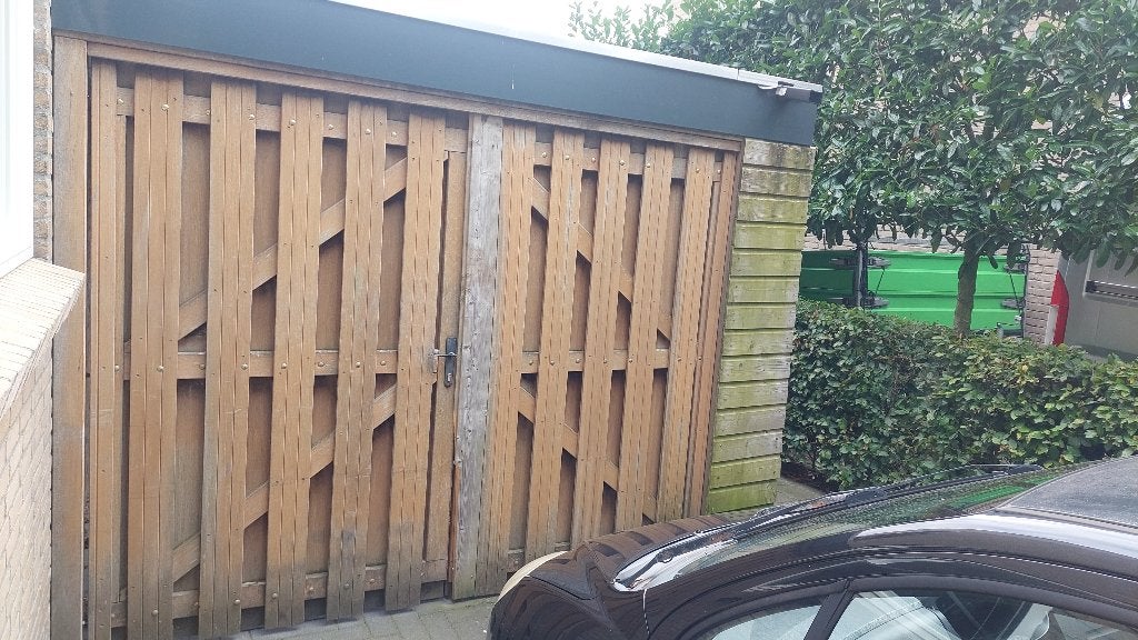 Stevige hardhouten dubbele poort – met hang- en sluitwerk, Ophalen, Gebruikt, 200 cm of meer, Hout