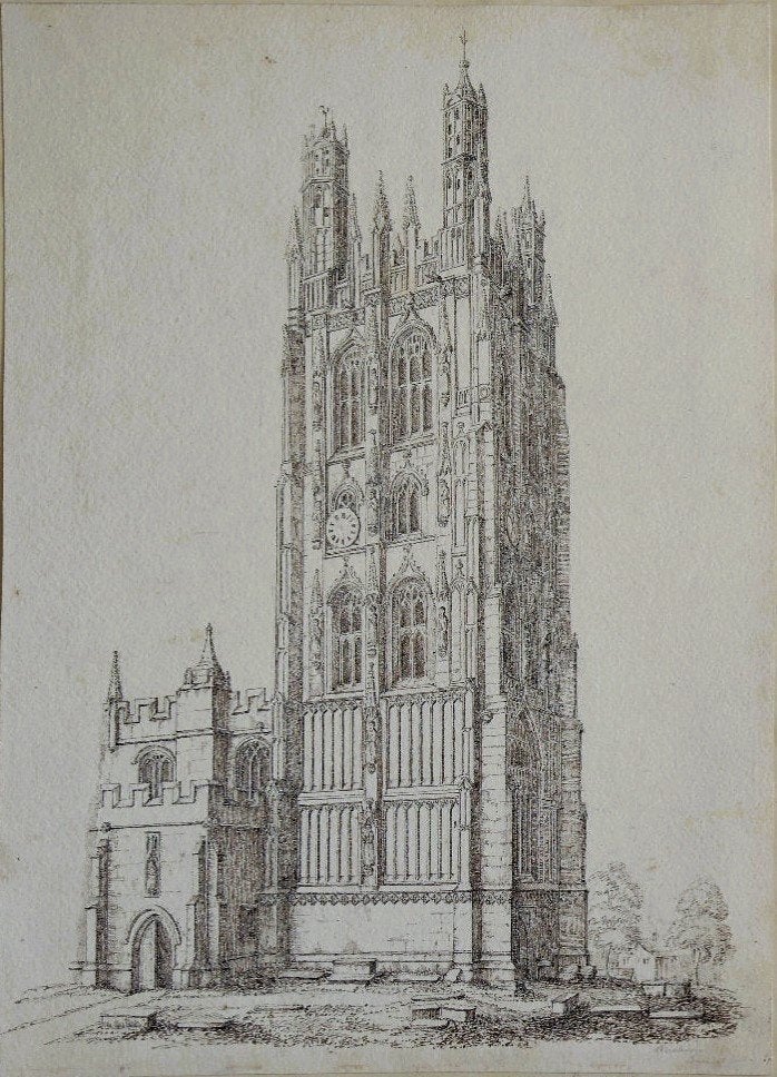 Engelse Maker pentekening "Wrexham Tower 140 Feet High" 1865, Antiek en Kunst, Kunst | Tekeningen en Foto's, Ophalen, Tekening