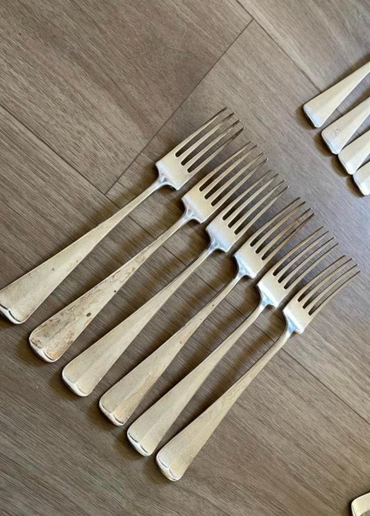 Verzilverde dinervorken Gero Haags lofje, Huis en Inrichting, Keuken | Bestek, Ophalen of Verzenden, Gebruikt, Zilver