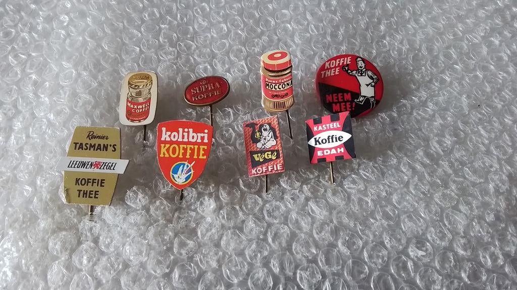 7 verschillende speldjes en een button koffie, Verzamelen, Ophalen of Verzenden, Overige onderwerpen