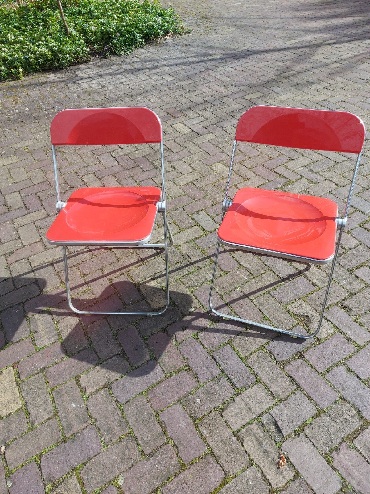 Plia stoel(en), ontworpen door Giancarlo Piretti, Ophalen, Gebruikt, Twee, Metaal