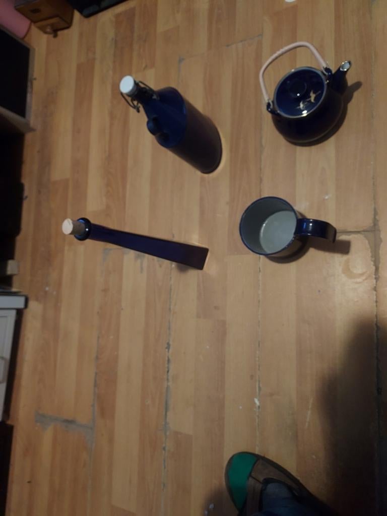 Vintage paars blauw emaille keukengerei set, Ophalen of Verzenden